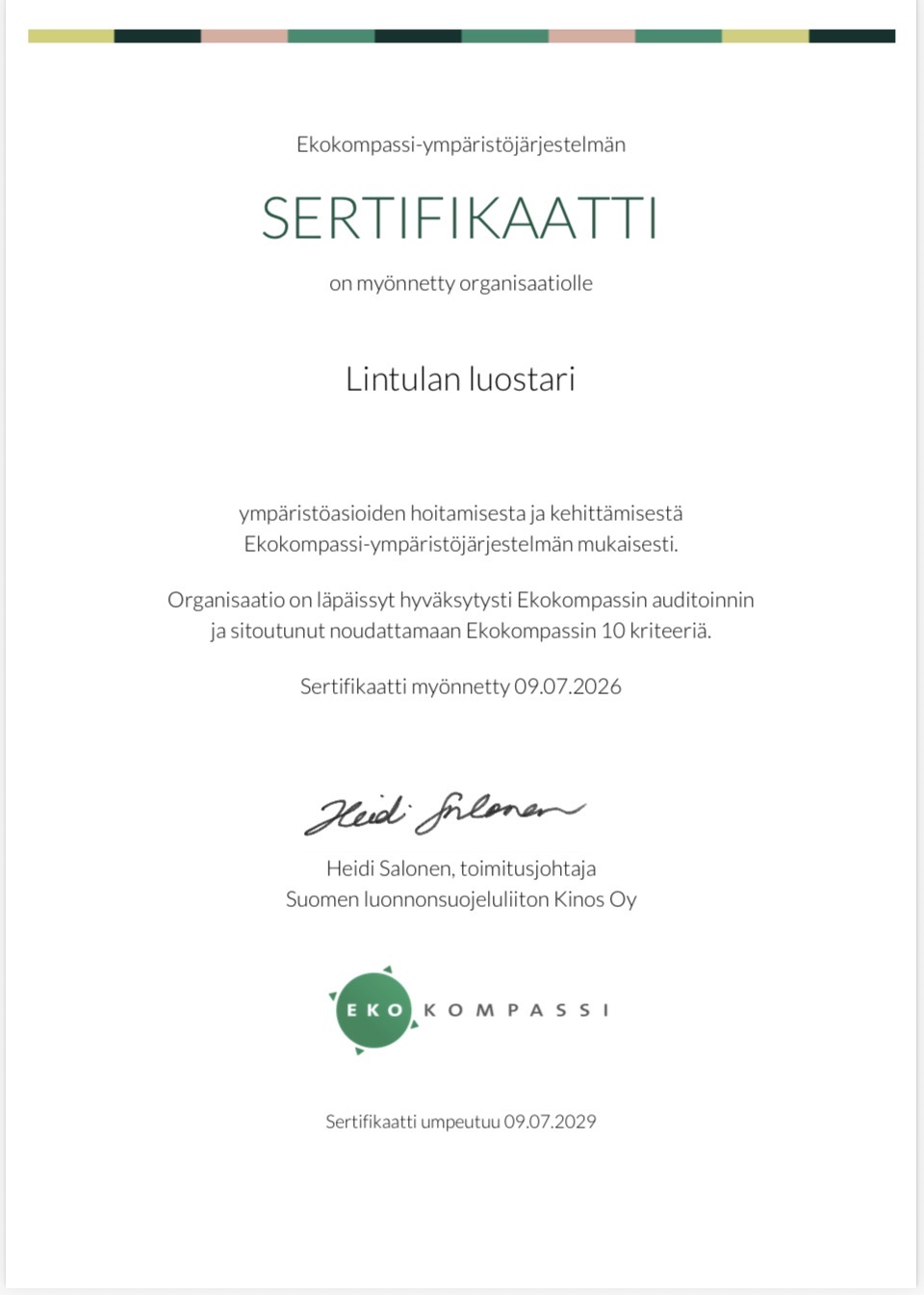 Ekokompassi sertifikaatti